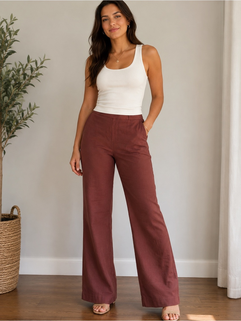 Ann Taylor Women’s Size 14 Rust Brown Wide Leg High Rise Dress Pants Trousers